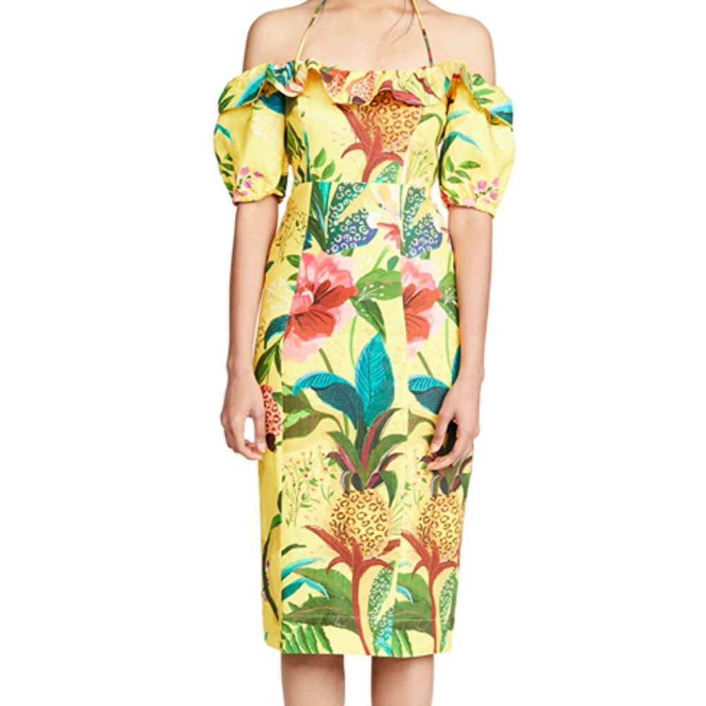 Farm Rio Golden Jungle Linen Midi Dress - Picture 5 of 16